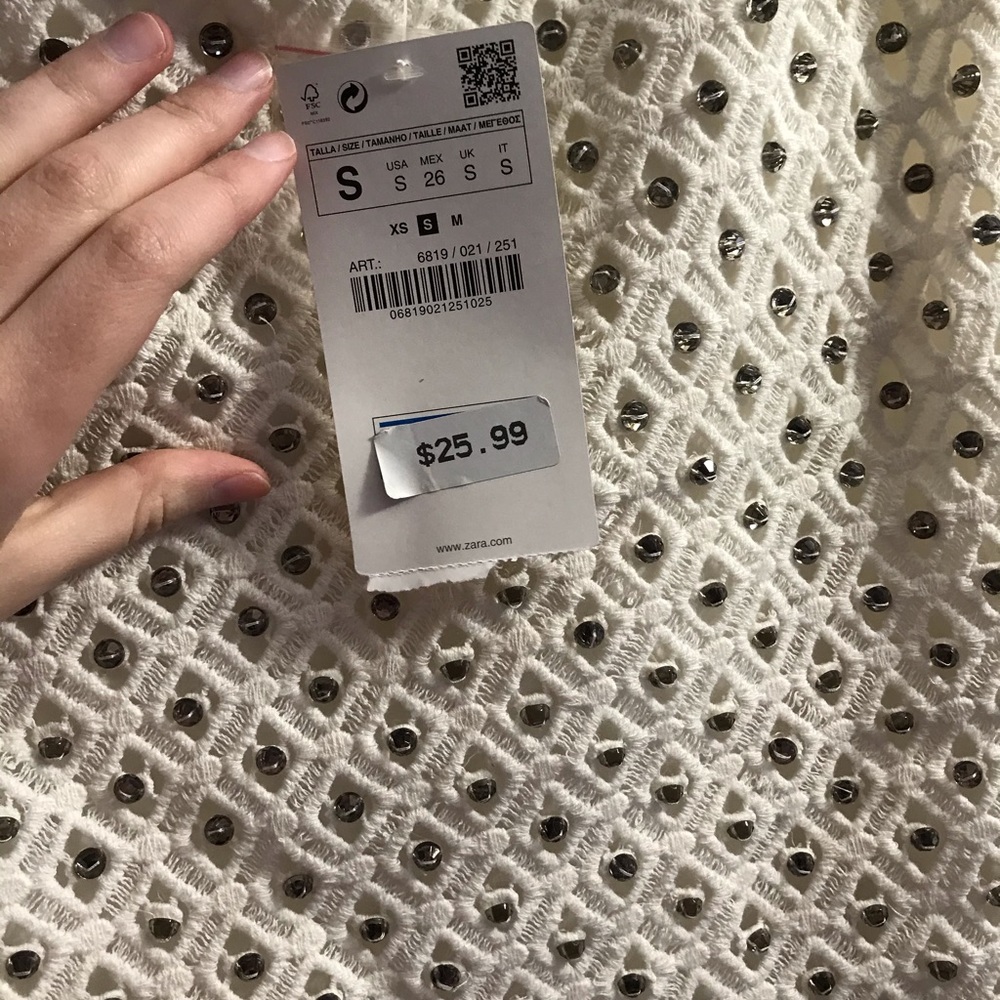 ZARA White Crochet Rhinestone Skirt - Picture 5 of 6